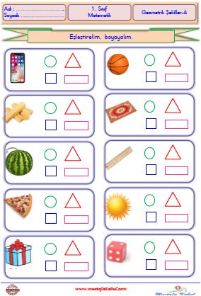 1.Sınıf Matematik Geometrik Şekiller Alıştırmalar Etkinlikler Problemler