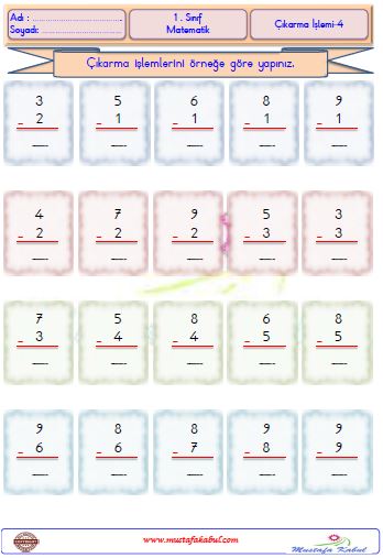 1.Sınıf Matematik Çıkarma İşlemi Alıştırmalar Etkinlikler Problemler