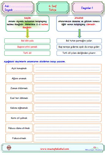   4.Sınıf Türkçe Deyimler ve Özdeyişler Test