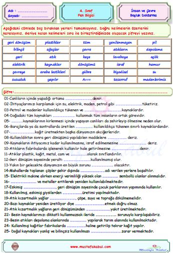 4 Sinif Fen Bilgisi Insan Ve Cevre