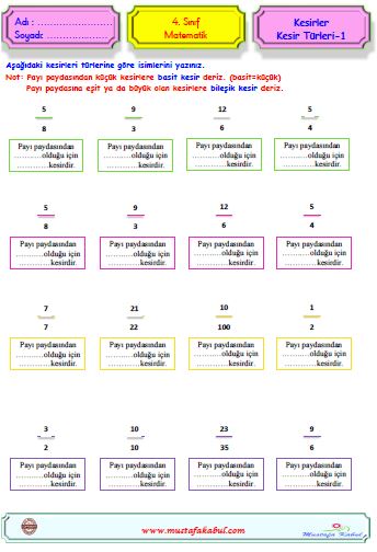 4 sinif matematik kesirler