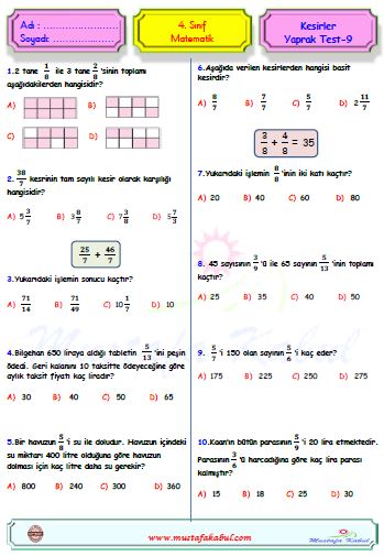 4 sinif matematik kesirler