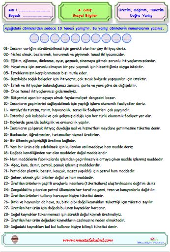 4.Sınıf Sosyal Bilgiler Üretim