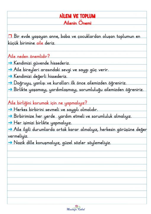 2.Sınıf Hayat Bilgisi Ailenin Önemi Defter Notu 2.Sınıf Hayat Bilgisi Ailenin Önemi Defter Notu