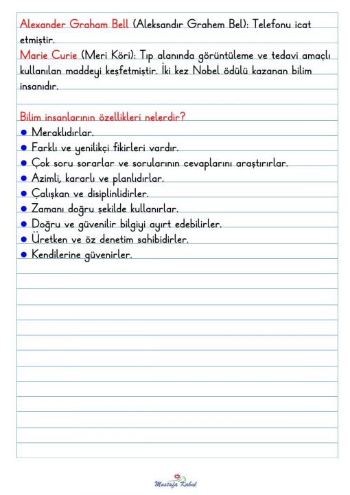 2.Sınıf Bilim İnsanların Katkısı Defter Notu 2.Sınıf Bilim İnsanların Katkısı Defter Notu