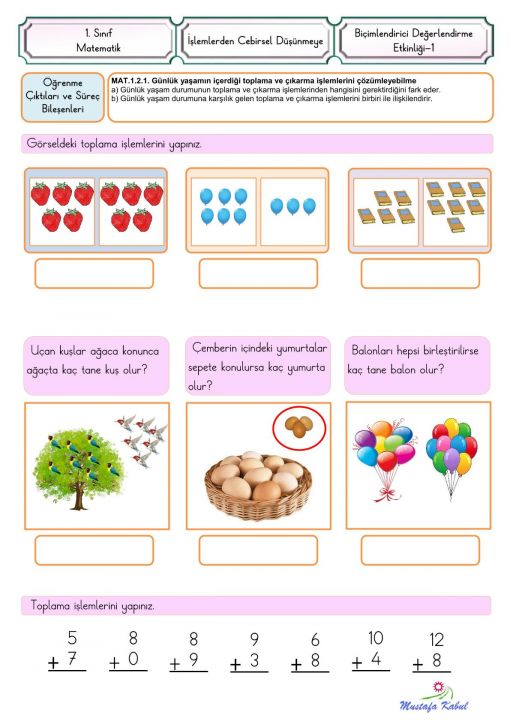  1.Sınıf Toplama Ve Çıkarma İşlemi Süreç Değerlendirme