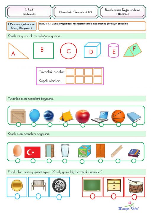  1.Sınıf Geometrik Şekiller Süreç Değerlendirme