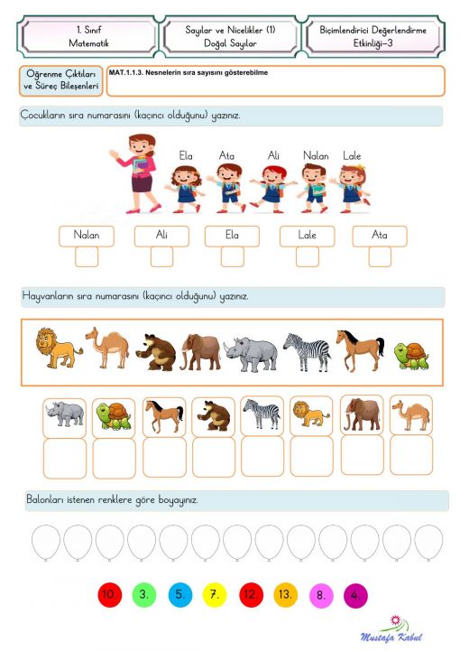  1.Sınıf Doğal Sayılar Biçimlendirici Süreç Değerlendirme
