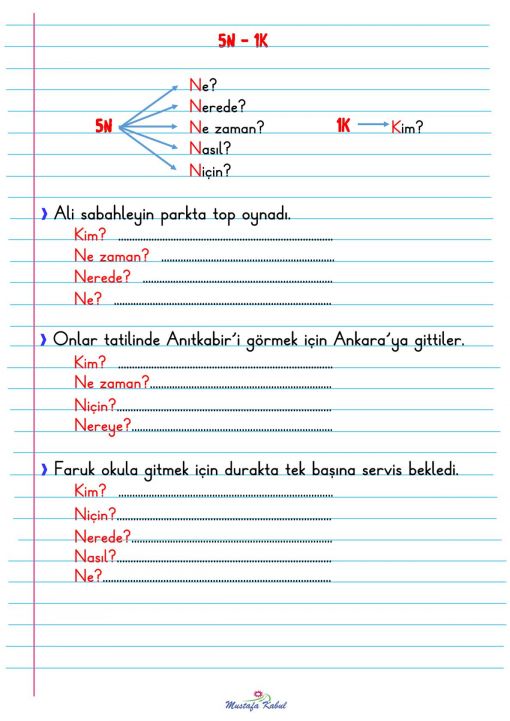  1.Sınıf 5N-1K Defter Notu