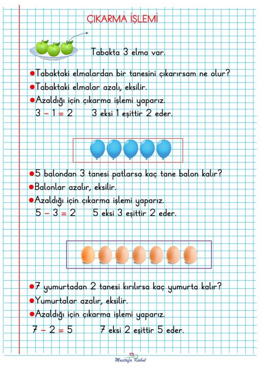  1.Sınıf Matematik Çıkarma İşlemi Defter Notu