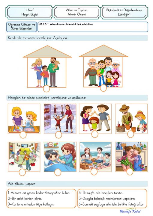  1.Sınıf Ailem ve Toplum Biçimlendirici Süreç Değerlendirme