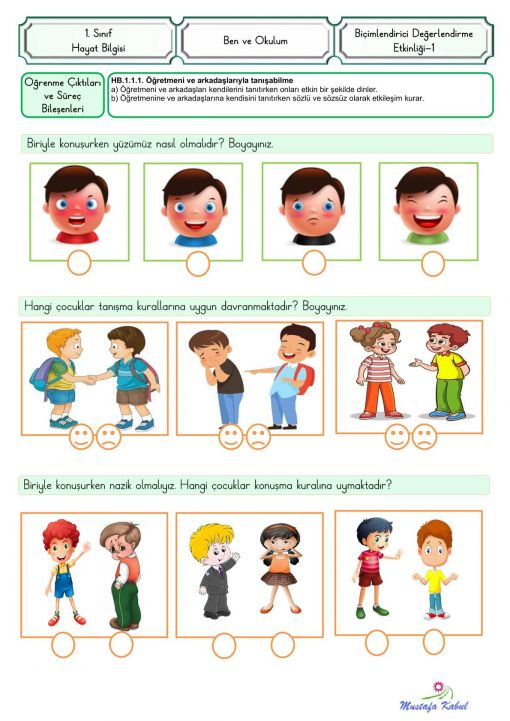  1.Sınıf Ben ve Okulum Süreç Değerlendirme