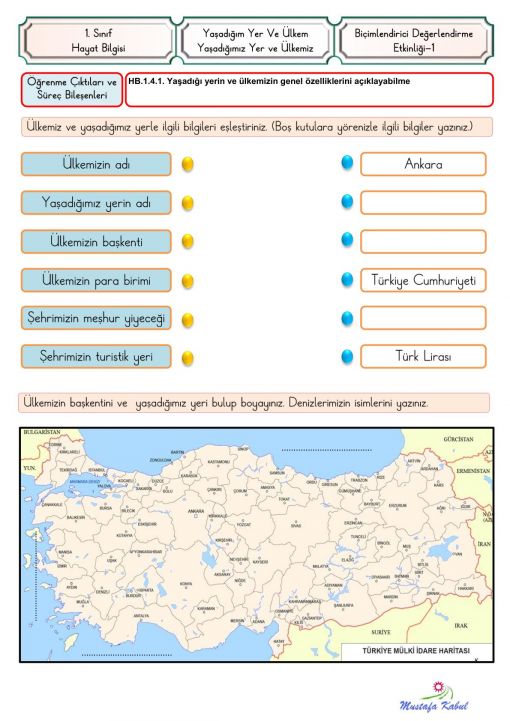  1.Sınıf Yaşadığım Yer ve Ülkem Biçimlendirici Süreç Değerlendirme