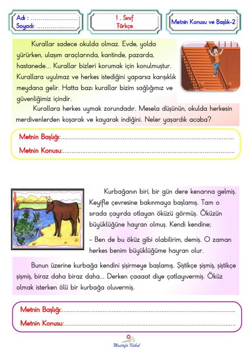  1.Sınıf Metnin Konusu ve Metnin Unsurları Öğeleri
