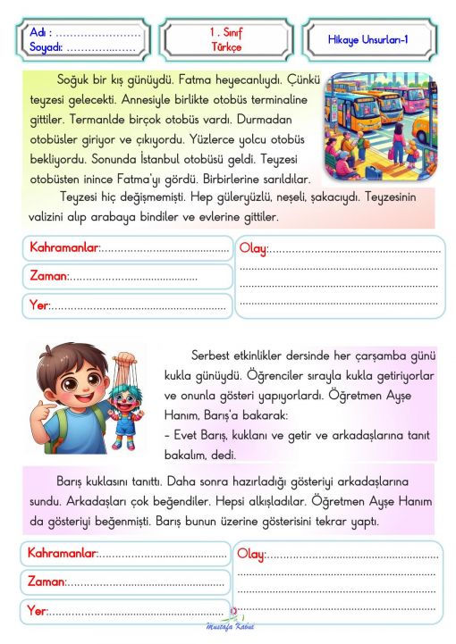  1.Sınıf Metnin Konusu ve Metnin Unsurları Öğeleri
