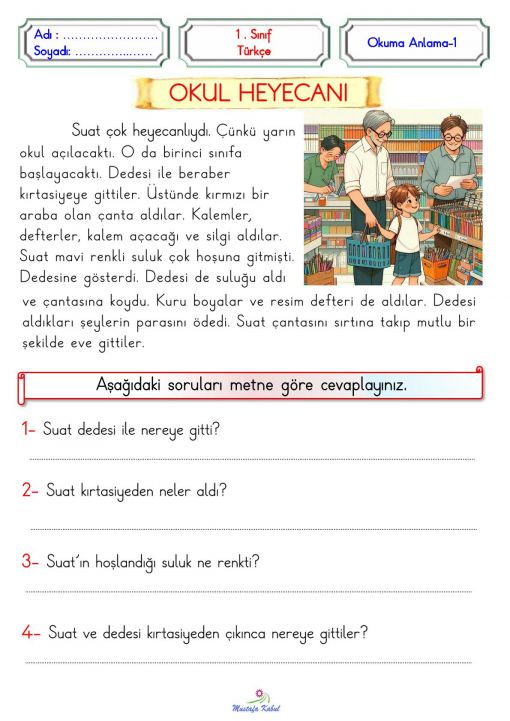  1.Sınıf Okuma Anlama Metinleri