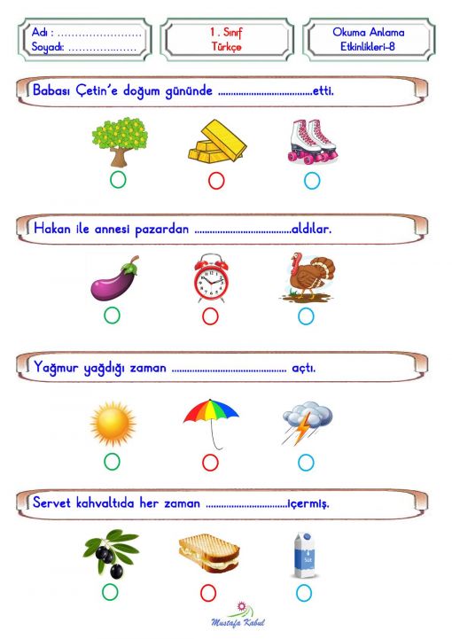  1.Sınıf Okuma Anlama Pekiştirme Etkinliği