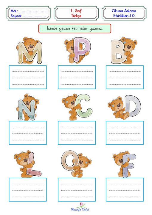   1.Sınıf Okuma Anlama Pekiştirme Etkinliği