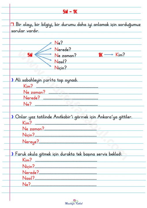 2.Sınıf 5N-1K Defter Notu