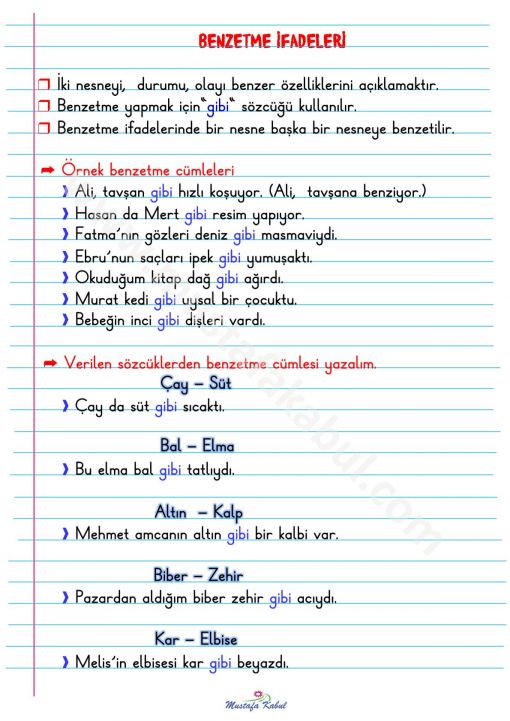  2.Sınıf Benzetme Defter Notu-1
