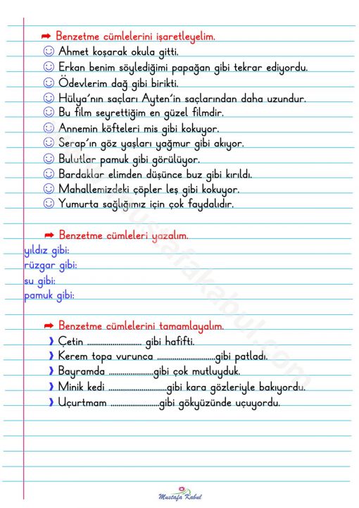  2.Sınıf Benzetme Defter Notu-2