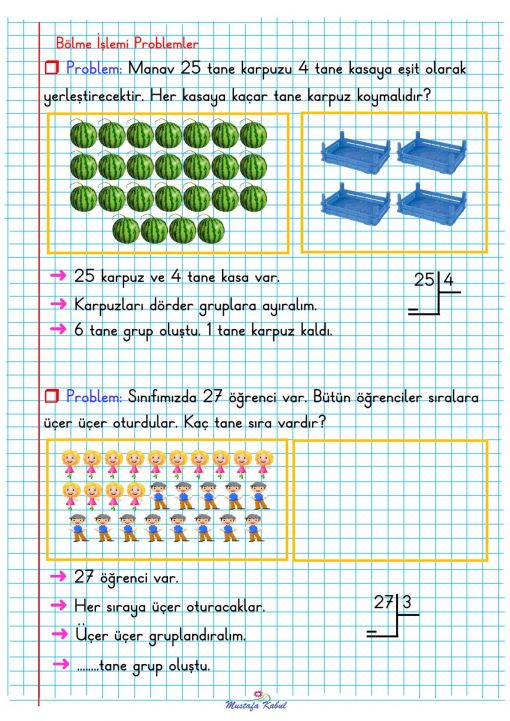 2.Sınıf Bölme İşlemi Problemler Defter Notu 