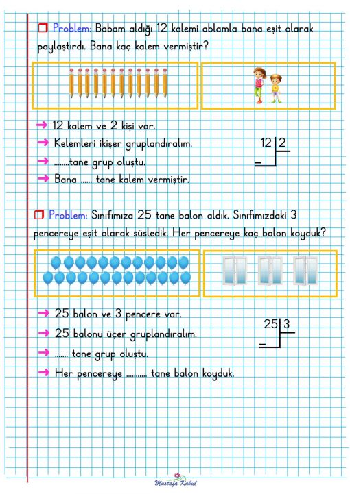  2.Sınıf Bölme İşlemi Problemler Defter Notu 
