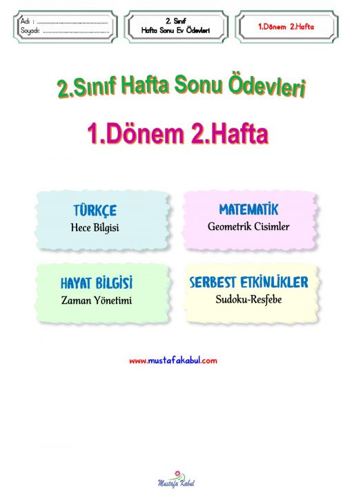 2.Sınıf Haftalık Ödevler 
