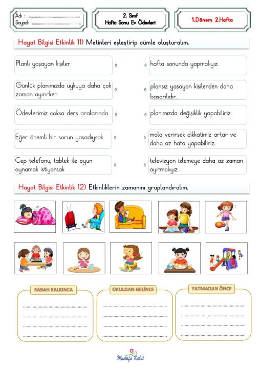2.Sınıf Haftalık Ödevler 
