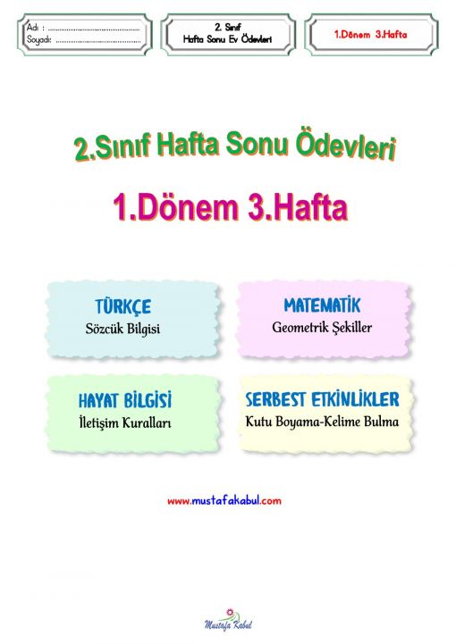 2.Sınıf Hafta Sonu Ödevleri 3.Hafta