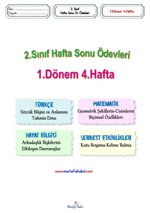 2.Sınıf Hafta Sonu Ödevleri 4.hafta