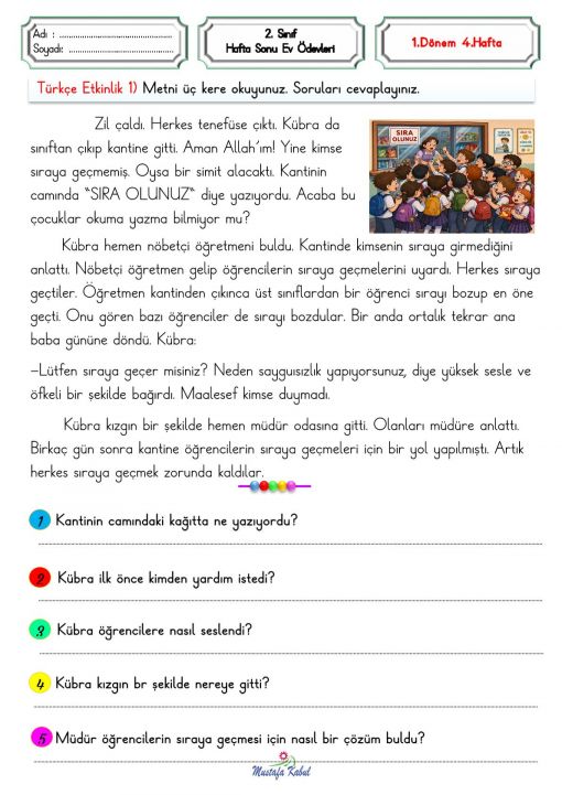  2.Sınıf Hafta Sonu Ödevleri 4.hafta