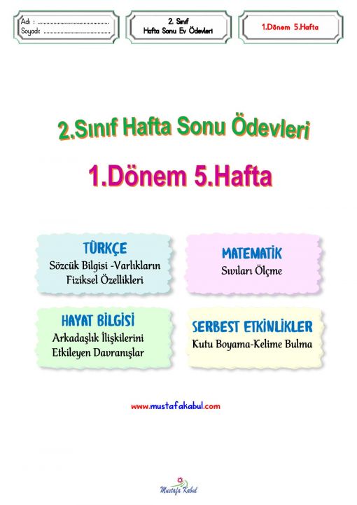 2.Sınıf Hafta Sonu Ödevleri 5.Hafta
