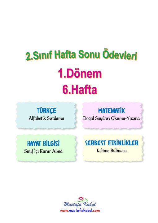 2.Sınıf Hafta Sonu Ev Ödevleri 
