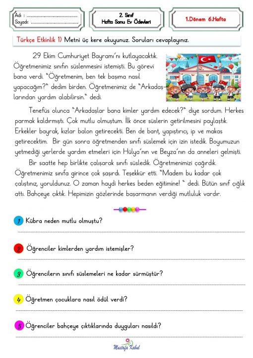 2.Sınıf Hafta Sonu Ev Ödevleri 