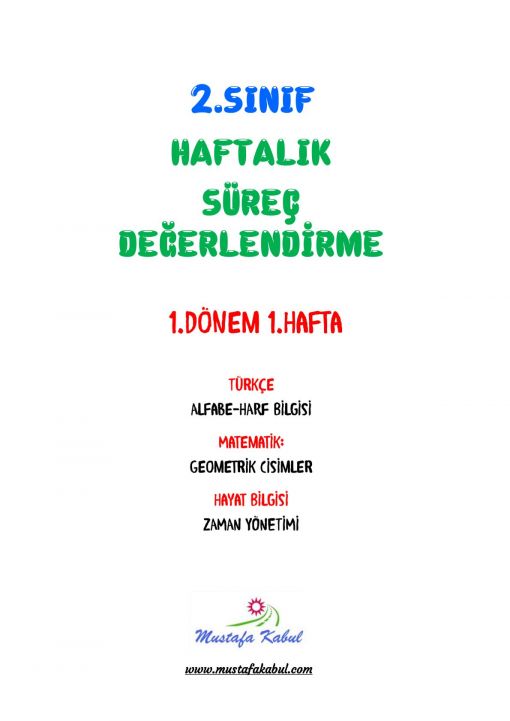 2.Sınıf Haftalık Süreç Değerlendirme 1.Hafta