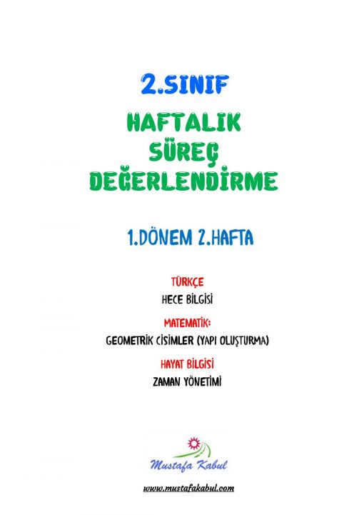 2.Sınıf Haftalık Süreç Değerlendirme 1.Hafta