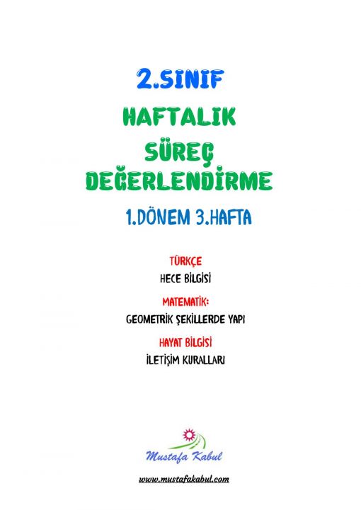  2.Sınıf Haftalık Süreç Değerlendirme 3.Hafta