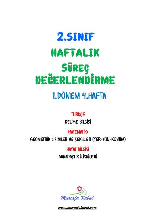   2.Sınıf Haftalık Süreç Değerlendirme 4.Hafta
