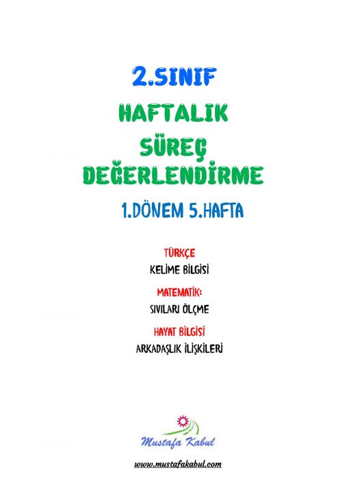 2.Sınıf Haftalık Süreç Değerlendirme 5.Hafta