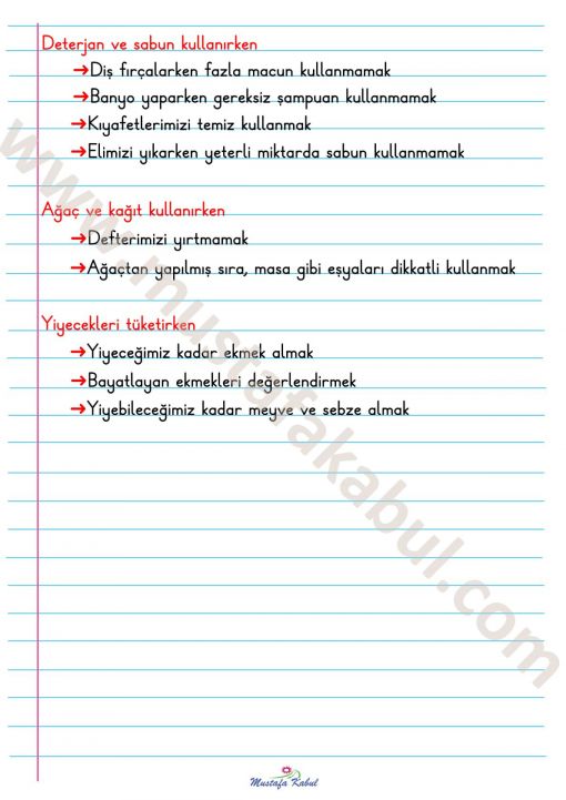  2.Sınıf Kaynakları Tasarruflu Kullanma Defter Notu