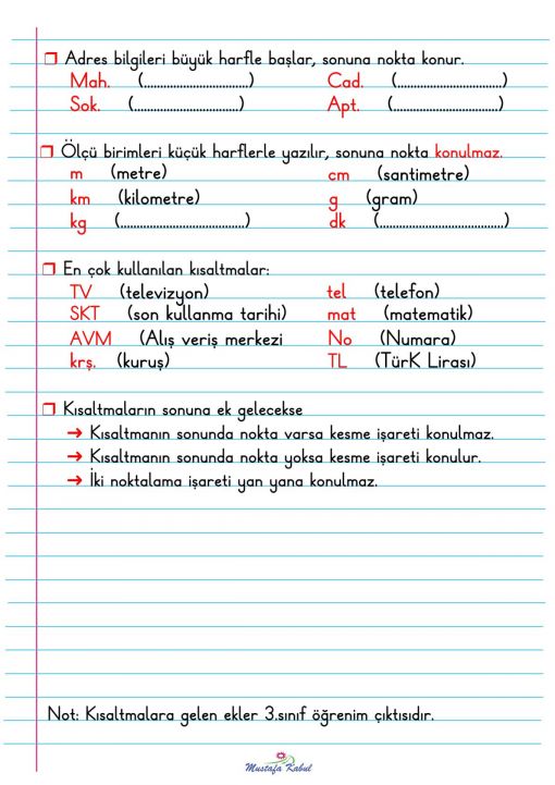  2.Sınıf Kısaltmalar Defter Notu-2