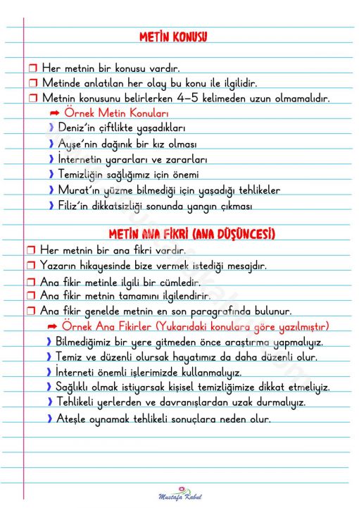  2.Sınıf Metin Bilgisi Defter Notu-1