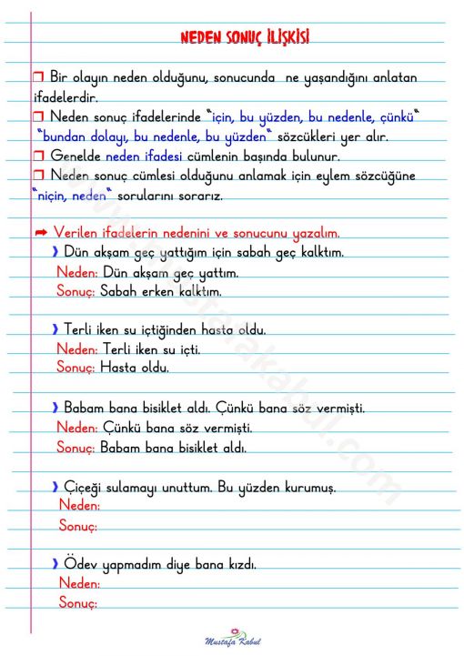  2.Sınıf Neden Sonuç Defter Notu-1