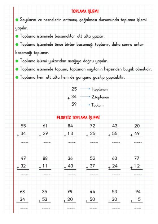 2.Sınıf Toplama İşlemi Defter Notu