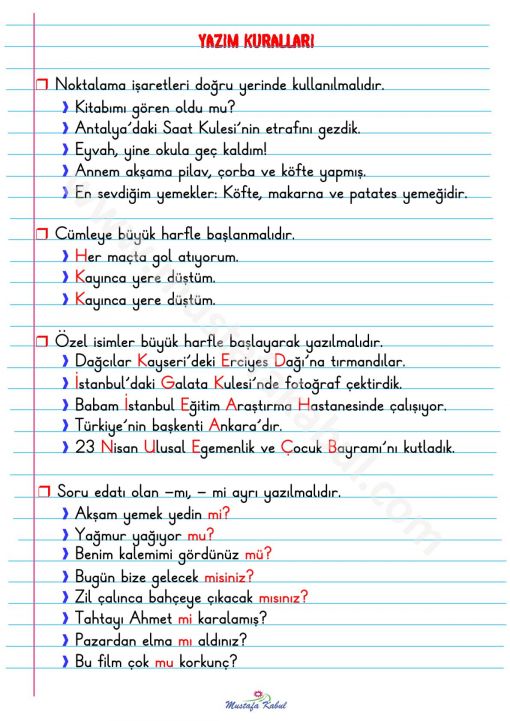 2.Sınıf Yazım Kuralları Defter Notu-1