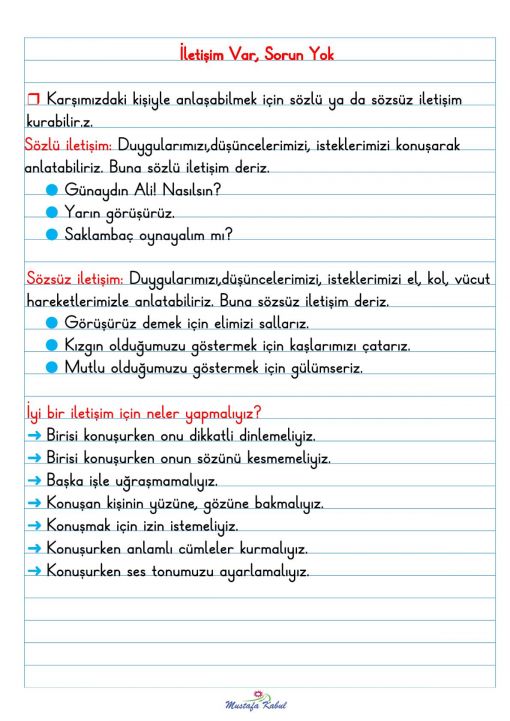 2.Sınıf İletişim Kuralları Defter Notları 2.Sınıf İletişim Kuralları Defter Notları