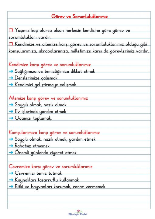 2.Sınıf Görev ve Sorumluklarımız Defter Notu 2.Sınıf Görev ve Sorumluklarımız Defter Notu