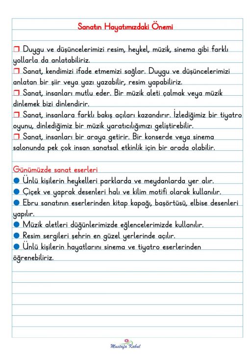 2.Sınıf Sanatın Önemi Defter Notu 2.Sınıf Sanatın Önemi Defter Notu