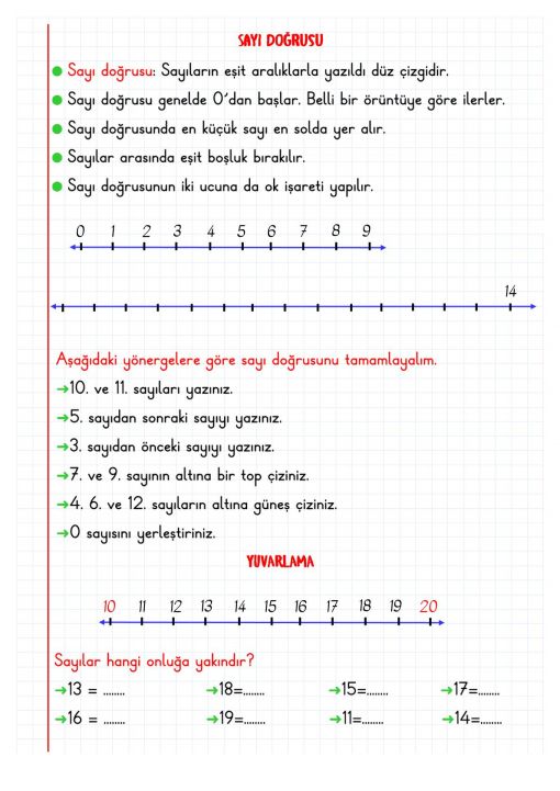 2.Sınıf Sayı Doğrusu Defter Notu
